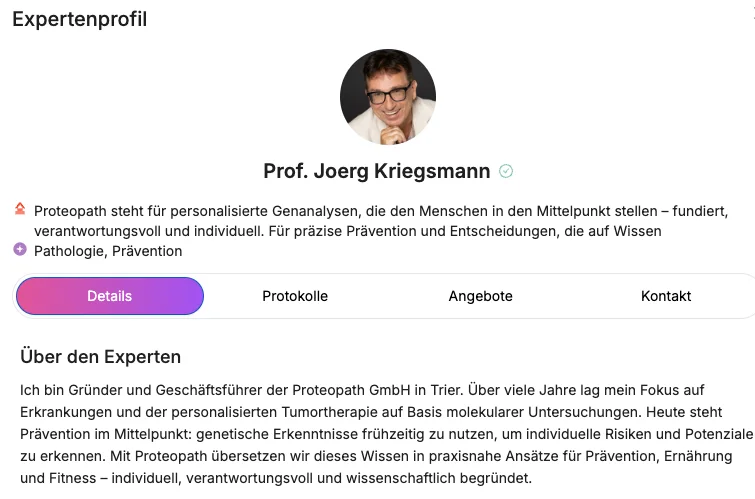 Profilbearbeitung in EVER Discover mit Feldern für Schwerpunkte, Qualifikationen und Erfahrung