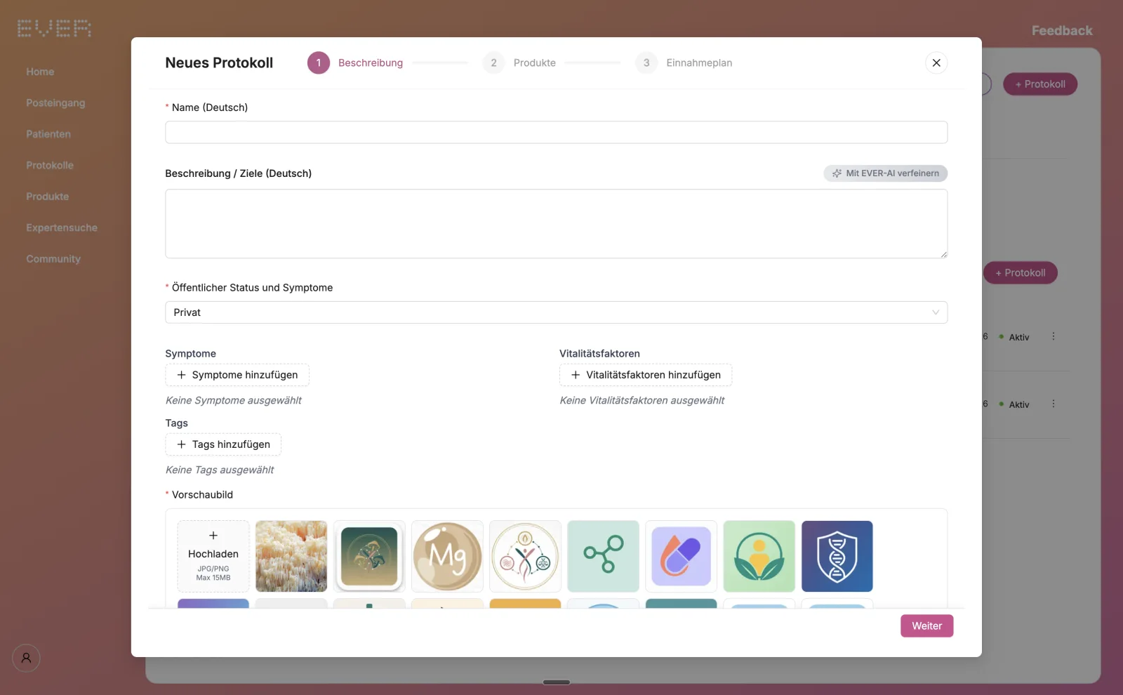 EVER App: Nährstoffplan aus einer Vorlage zusammenstellen