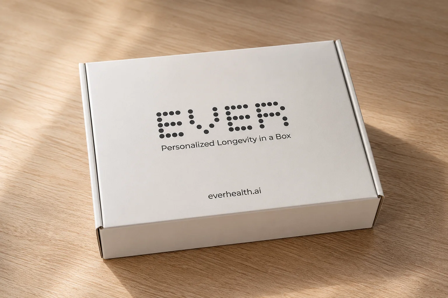 EVER Box auf einem Tisch: das Testkit, das bequem von zu Hause aus verwendet wird