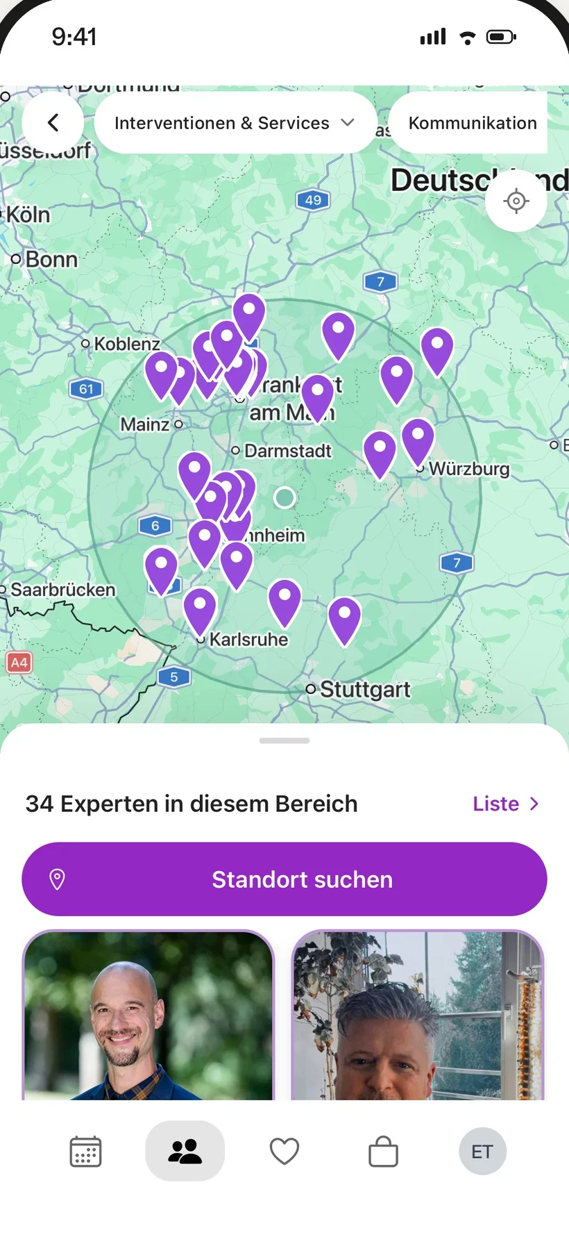 EVER app: map-based practitioner search with location markers